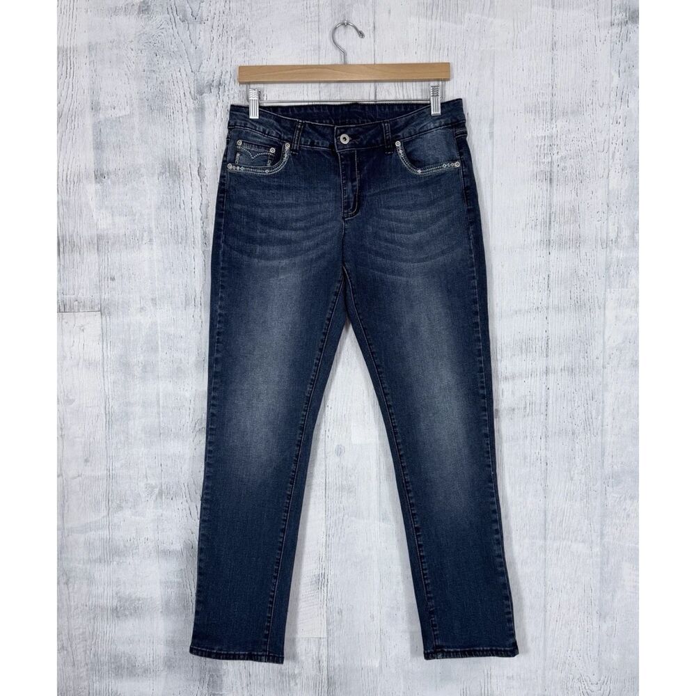 CG CG Rhinestone Embellished Mid Rise Straight Jeans Women's Size 10 (Fit 32x30)